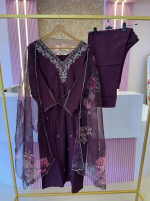 Handwork Churidar Suit with Organza Dupatta - EMIN0010