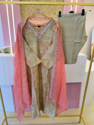 Hand Work Churidar Set and Organza Dupatta - EMIN0012