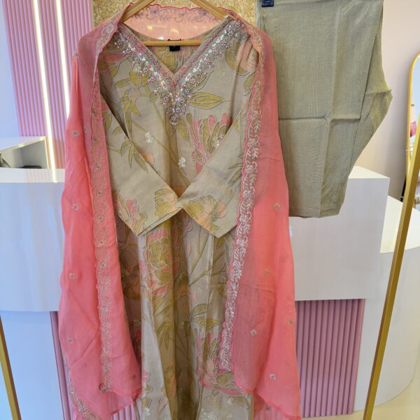 Hand Work Churidar Set and Organza Dupatta - EMIN0012