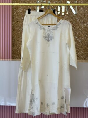 Elegant Ivory Kurti Set with Silver Embroidery
