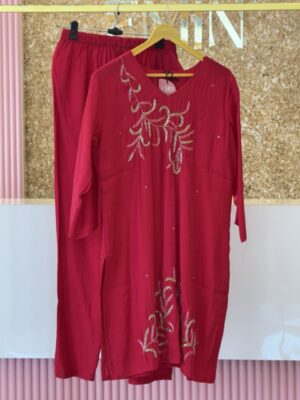 Radiant Red & Gold Embroidered Kurti Set