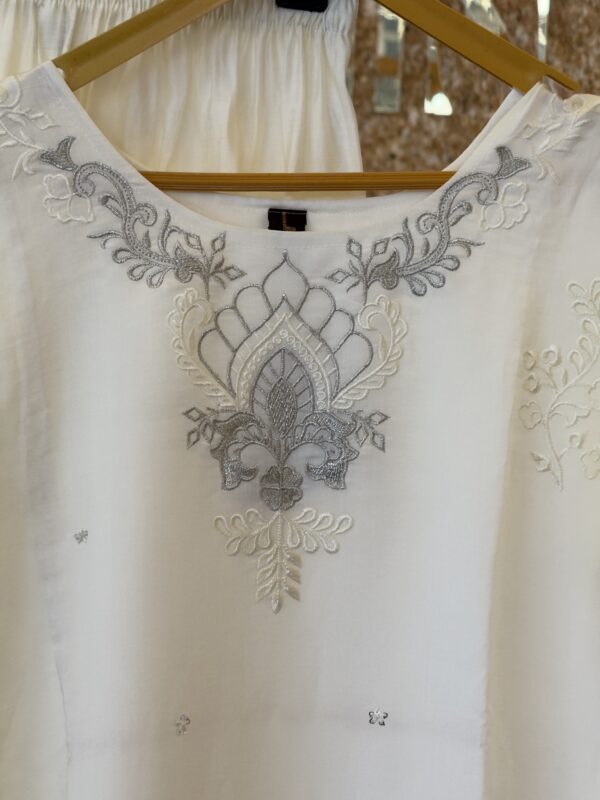 Elegant Ivory Kurti Set with Silver Embroidery
